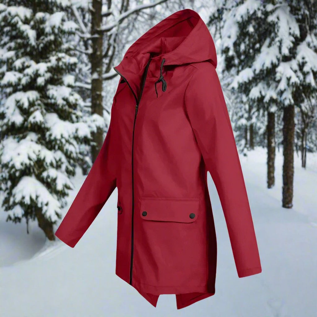 Women's Waterproof Hooded Rain Jacket Zip-Up Longline