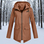 Women's Waterproof Hooded Rain Jacket Zip-Up Longline