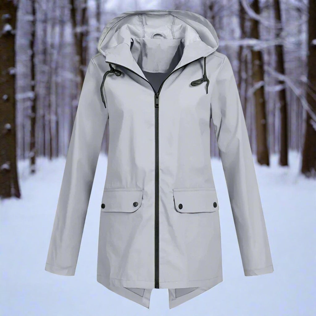 Women's Waterproof Hooded Rain Jacket Zip-Up Longline