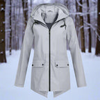 Women's Waterproof Hooded Rain Jacket Zip-Up Longline