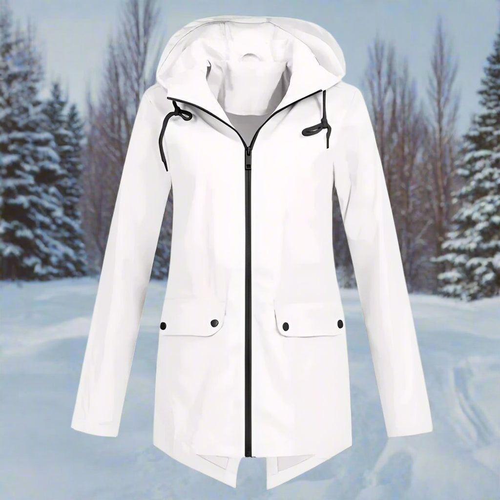 Women's Waterproof Hooded Rain Jacket Zip-Up Longline