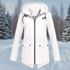 Women's Waterproof Hooded Rain Jacket Zip-Up Longline