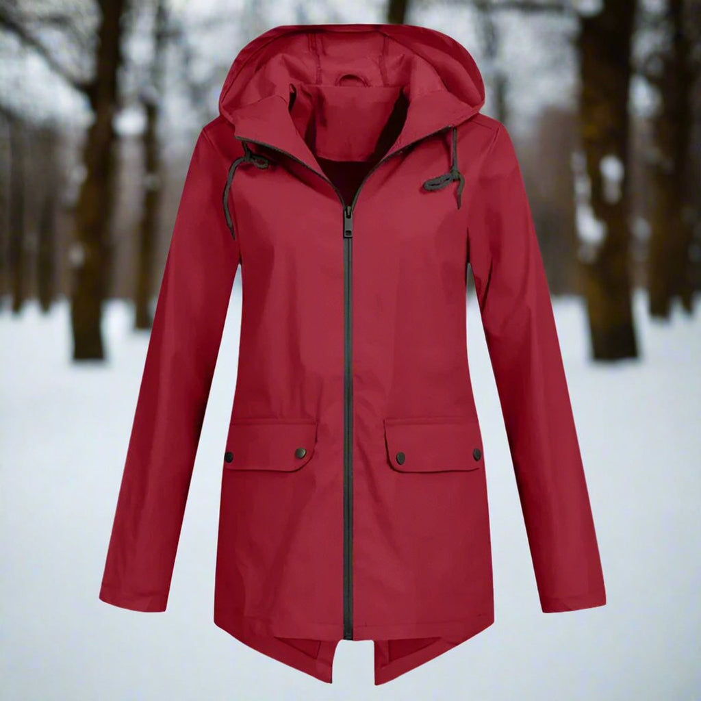 Women's Waterproof Hooded Rain Jacket Zip-Up Longline