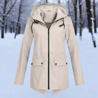Women's Waterproof Hooded Rain Jacket Zip-Up Longline