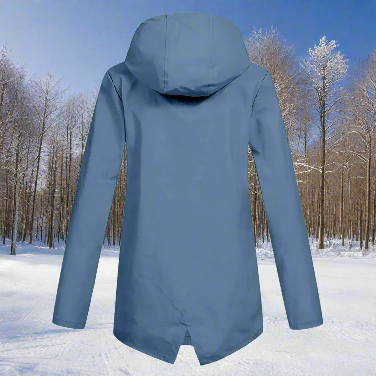Women's Waterproof Hooded Rain Jacket Zip-Up Longline