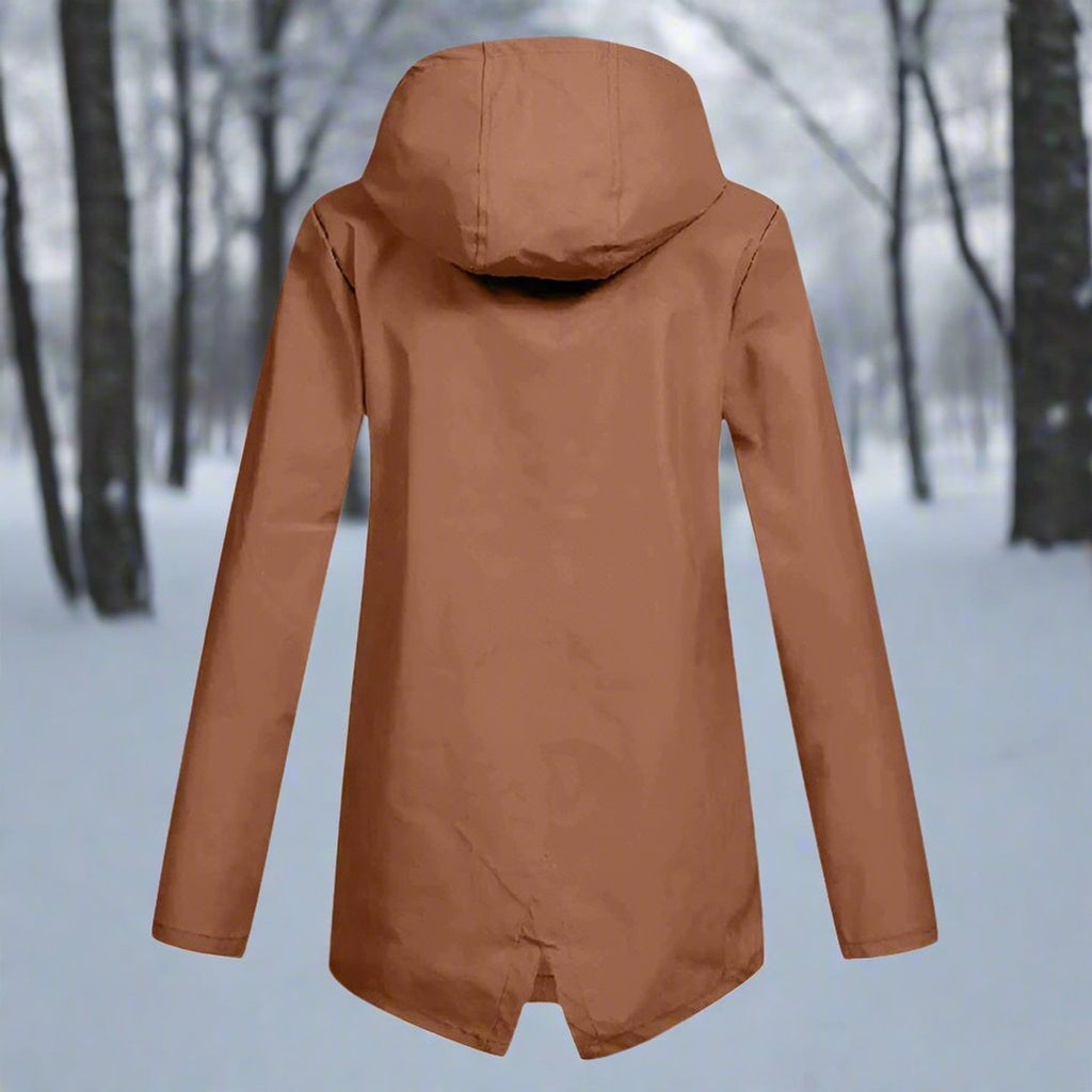Women's Waterproof Hooded Rain Jacket Zip-Up Longline