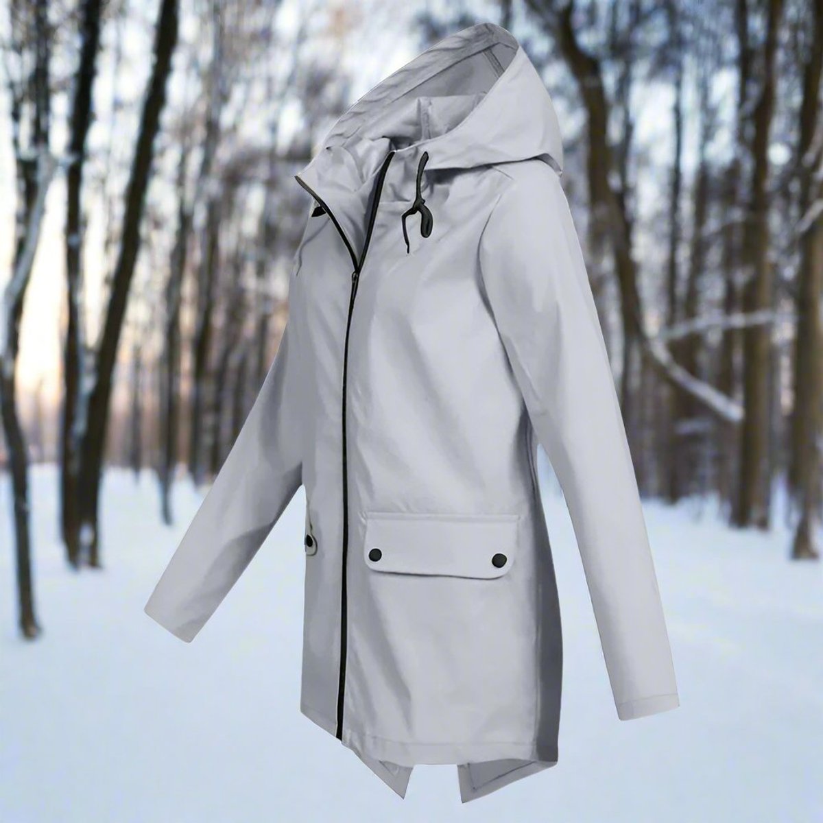 Women's Waterproof Hooded Rain Jacket Zip-Up Longline