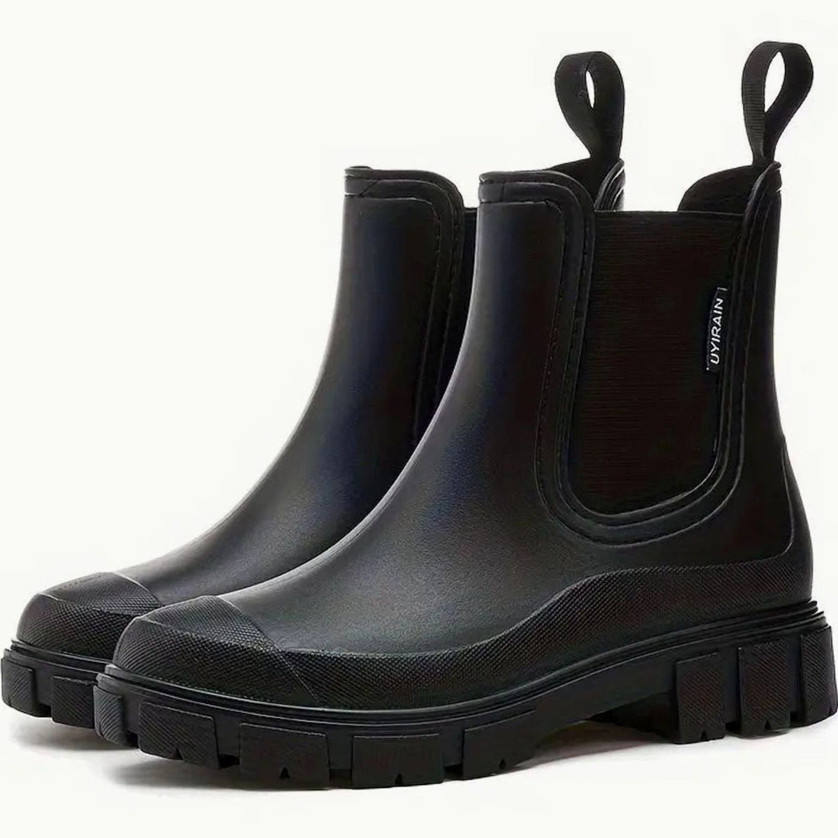 Women's Matte Waterproof Chelsea Boots for Rainy Days - Black