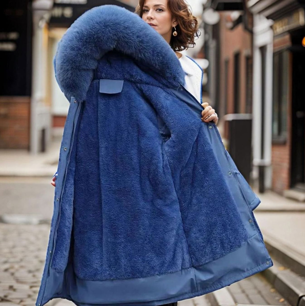 Women's Zip-Front Parka With Plush Hood Trim