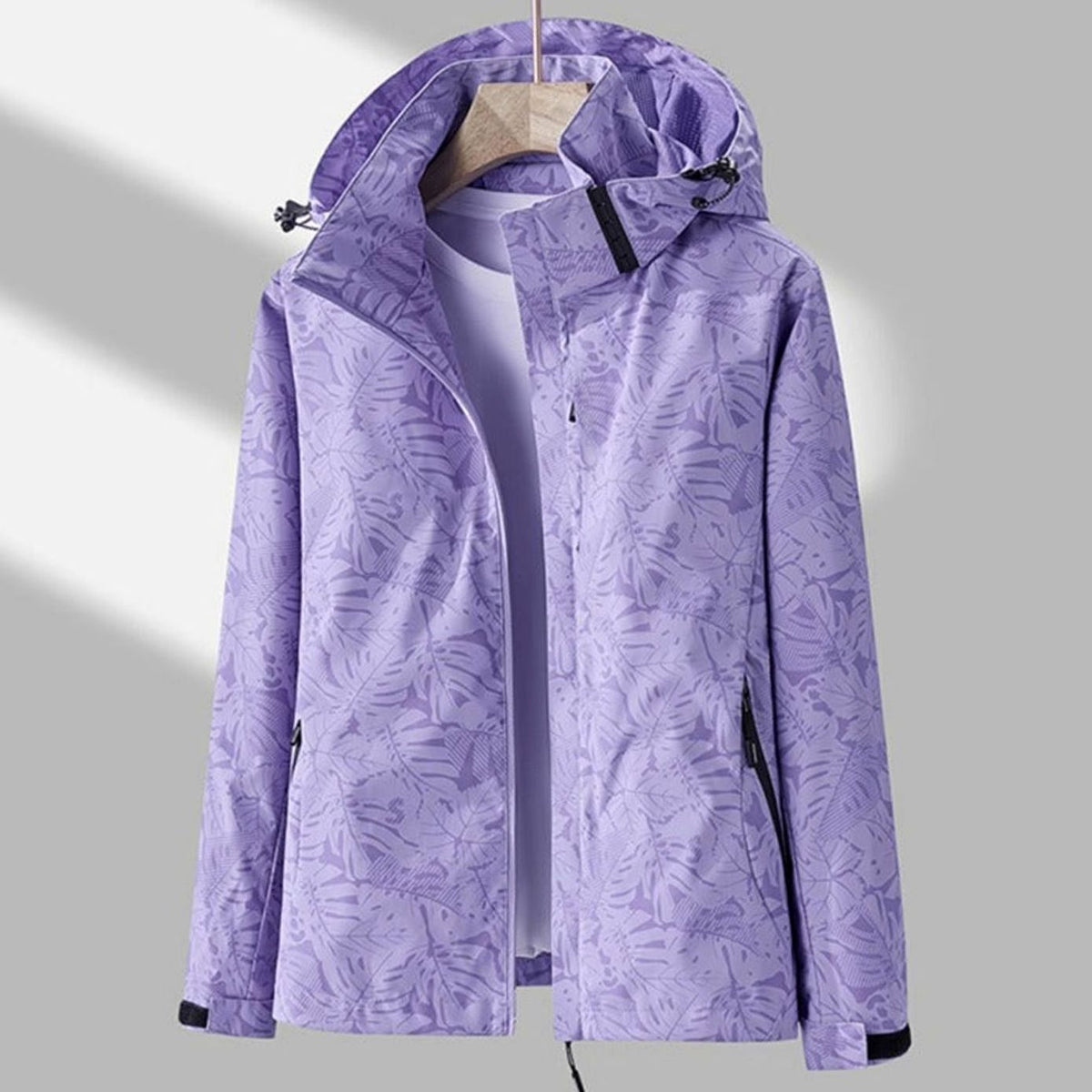 Women's Zip and Snap Front Waterproof Windbreaker with Hood - Purple