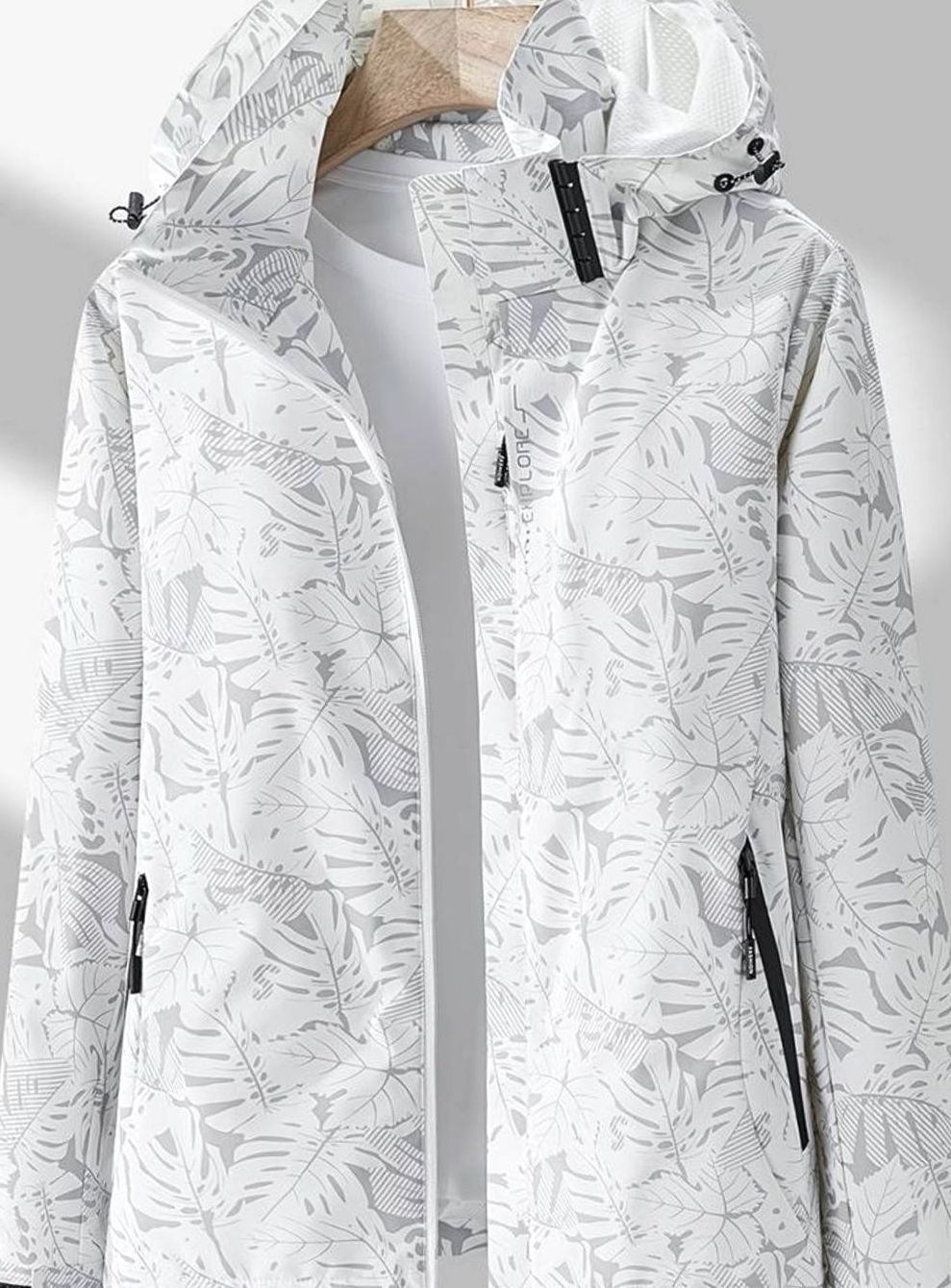 Women's Zip and Snap Front Waterproof Windbreaker with Hood - White
