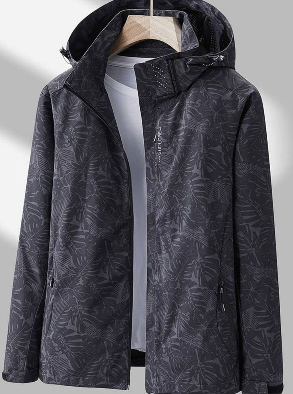 Women's Zip and Snap Front Waterproof Windbreaker with Hood - Black