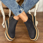 Women's Wedge Platform Zip-Up Ankle Boots Round Toe