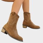 Women's Western Embroidered Suede Mid-Calf Ankle Boots