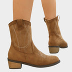 Women's Western Embroidered Suede Mid-Calf Ankle Boots