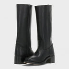 Women's Western Leather Knee High Boots Block Heel