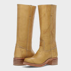 Women's Western Leather Knee High Boots Block Heel