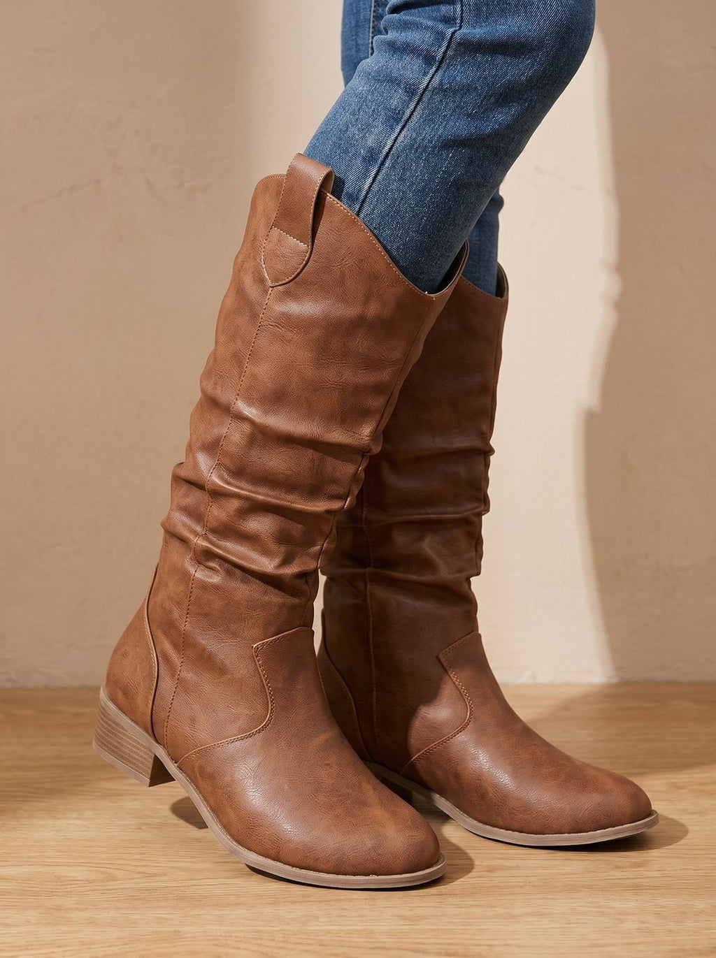 Women's Easy Step-In Cowgirl Tall Boots for Wider Calves