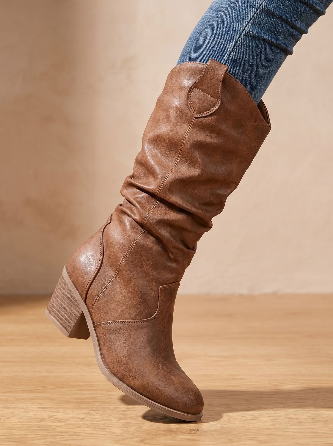 Women's Easy Step-In Cowgirl Tall Boots for Wider Calves
