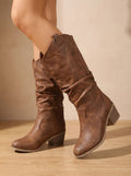 Women's Easy Step-In Cowgirl Tall Boots for Wider Calves - Light Brown