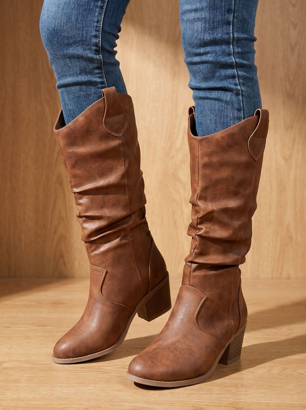Women's Easy Step-In Cowgirl Tall Boots for Wider Calves