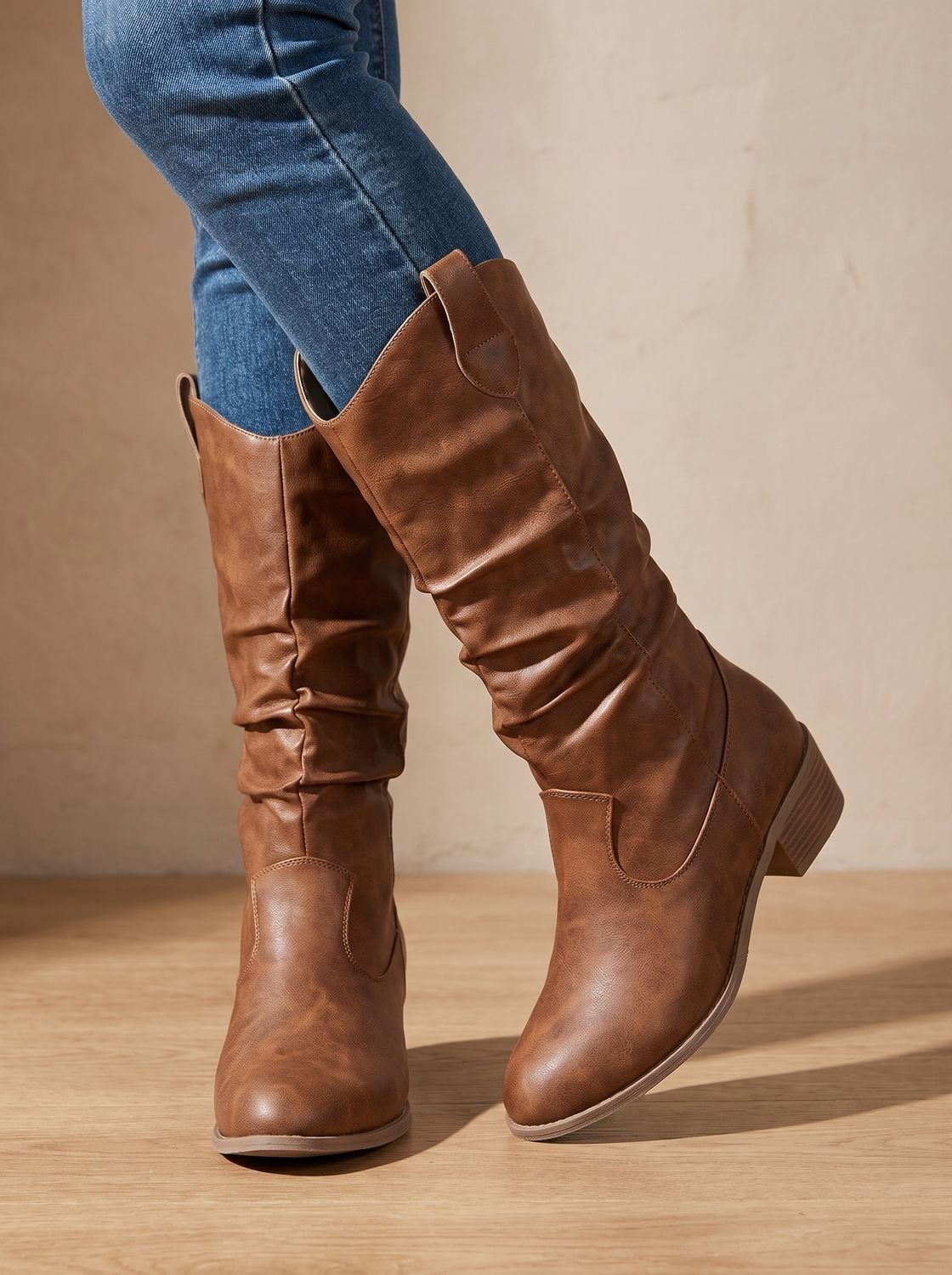 Women's Easy Step-In Cowgirl Tall Boots for Wider Calves