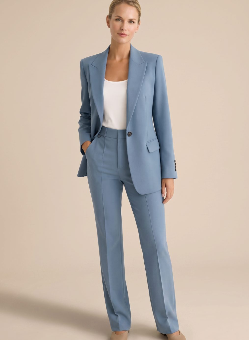 Women's Wide-Leg Blazer Flare-Pant Two-Piece Suit Set