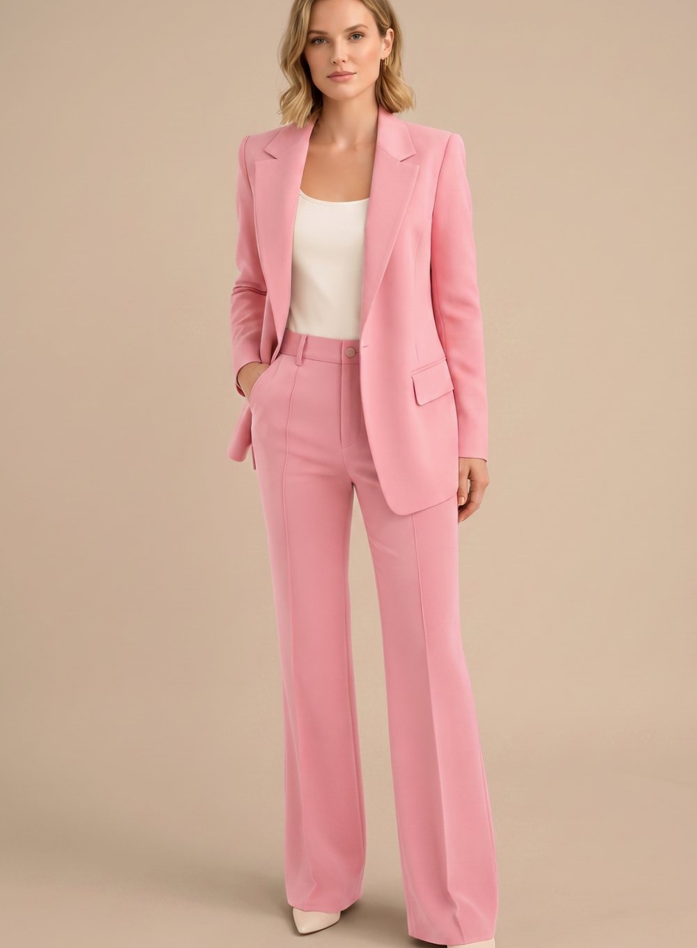 Women's Wide-Leg Blazer Flare-Pant Two-Piece Suit Set