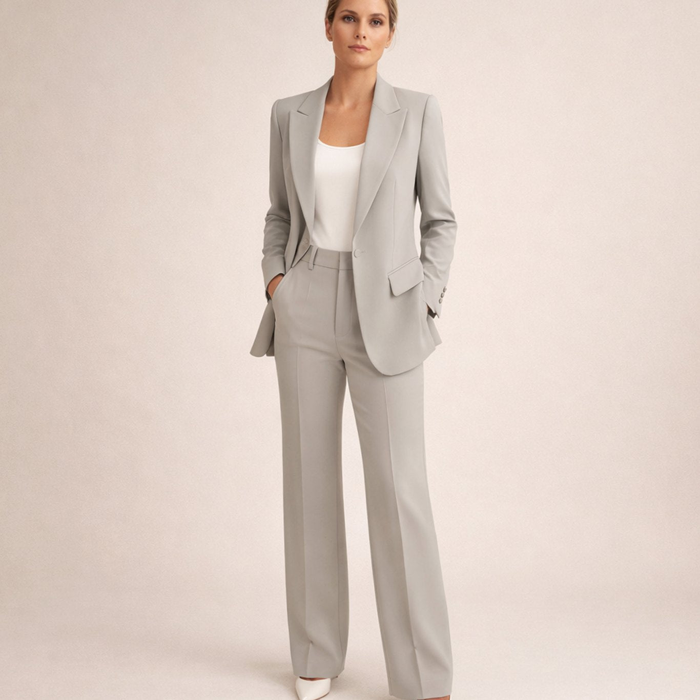 Women's Wide-Leg Blazer Flare-Pant Two-Piece Suit Set