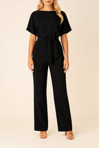 Women's Wide Leg Jumpsuit Short Sleeve Belted