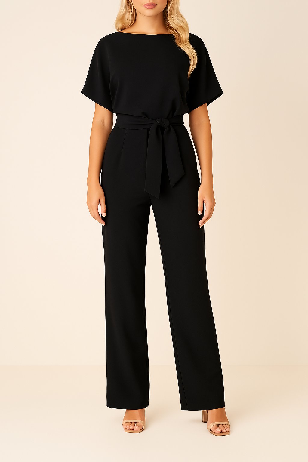 Women's Wide Leg Jumpsuit Short Sleeve Belted