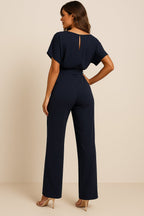 Women's Wide Leg Jumpsuit Short Sleeve Belted