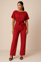 Women's Wide Leg Jumpsuit Short Sleeve Belted