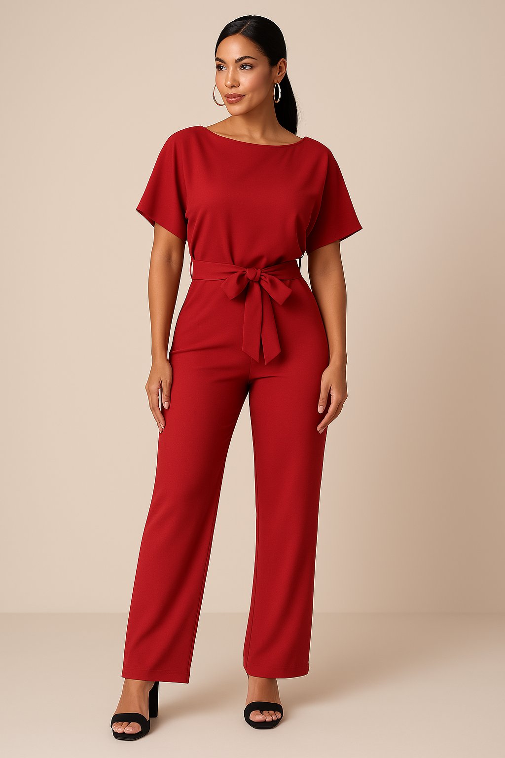 Women's Wide Leg Jumpsuit Short Sleeve Belted