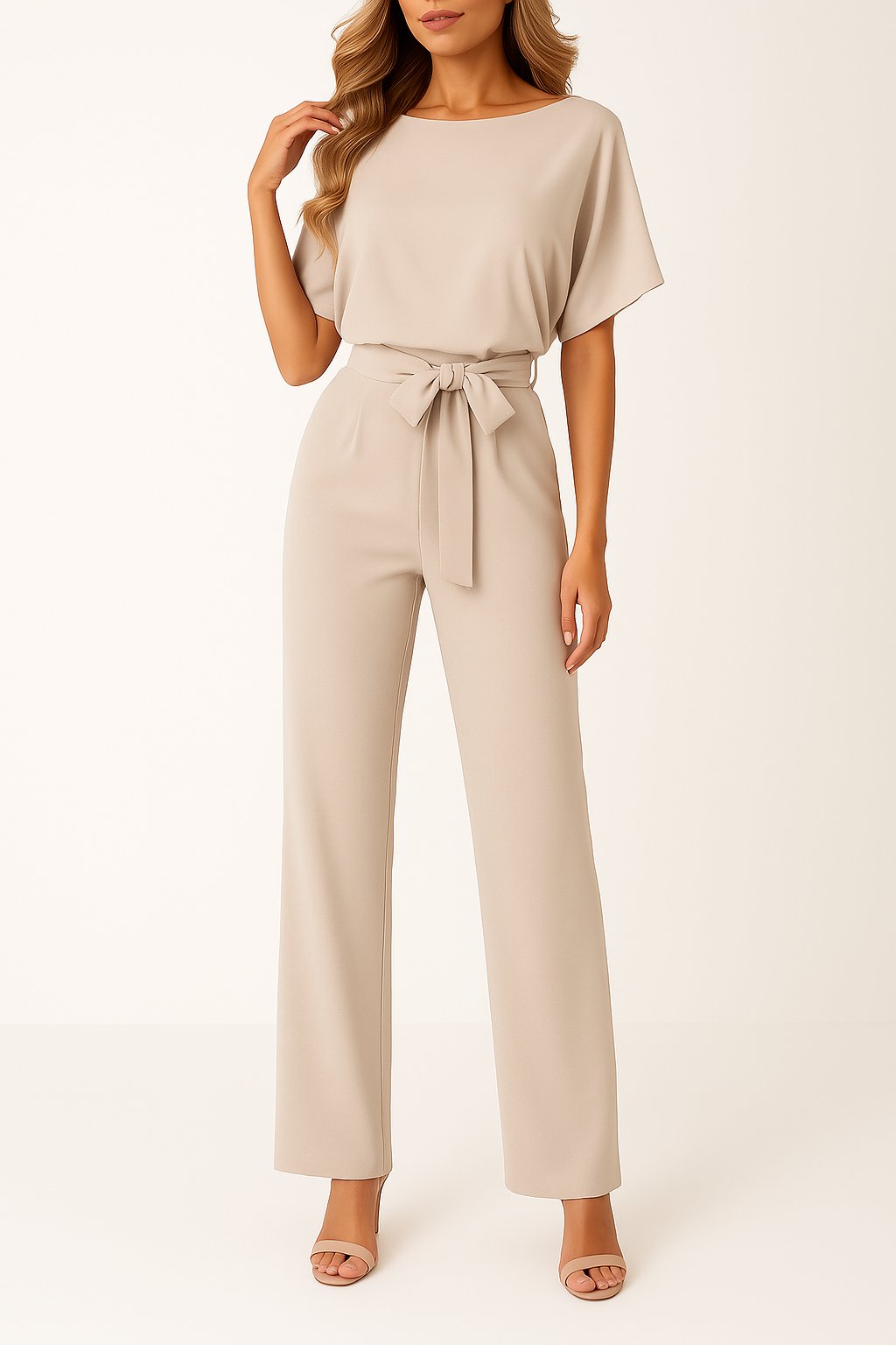 Women's Wide Leg Jumpsuit Short Sleeve Belted