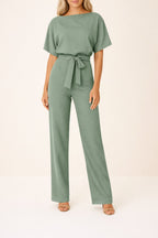 Women's Wide Leg Jumpsuit Short Sleeve Belted