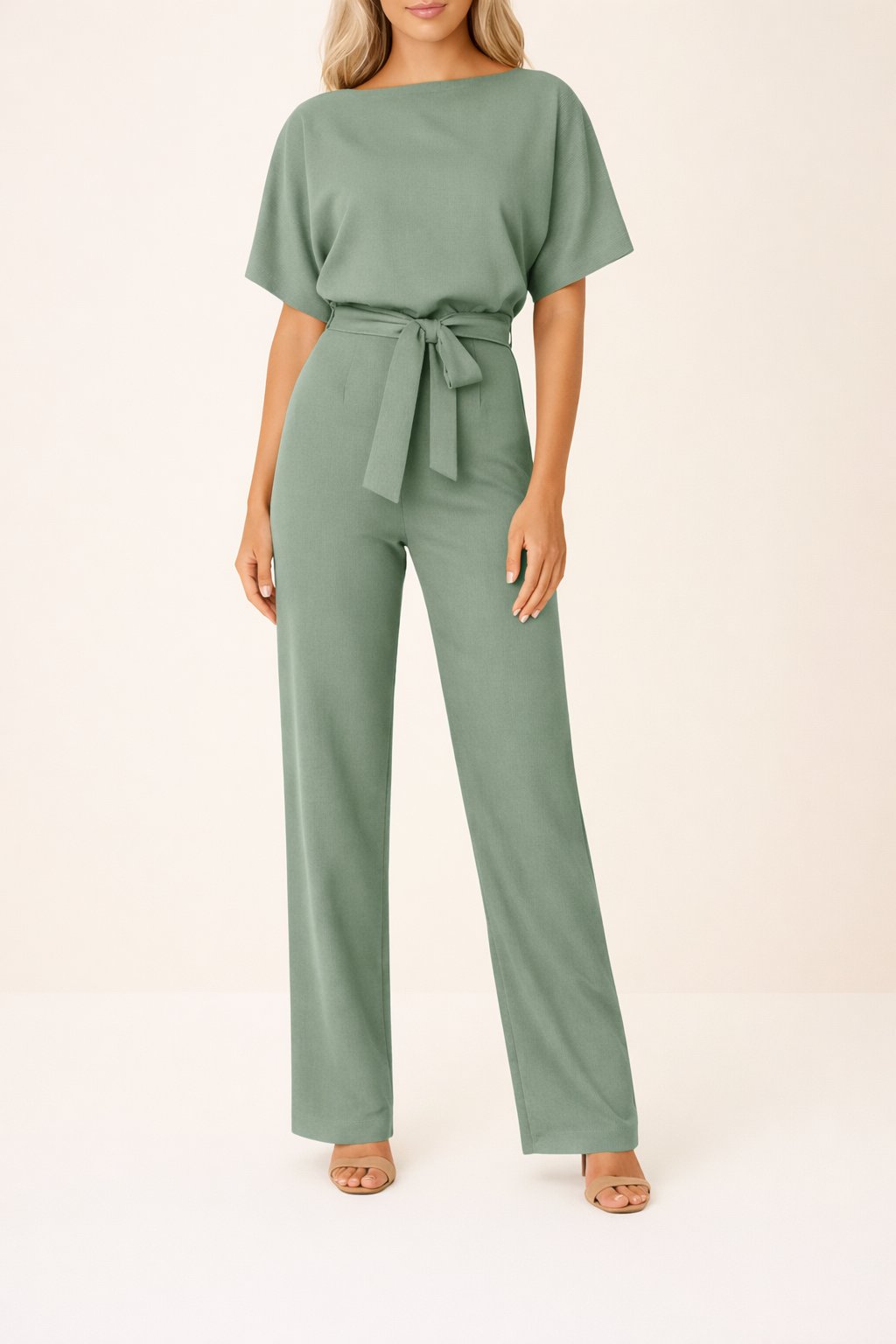 Women's Wide Leg Jumpsuit Short Sleeve Belted