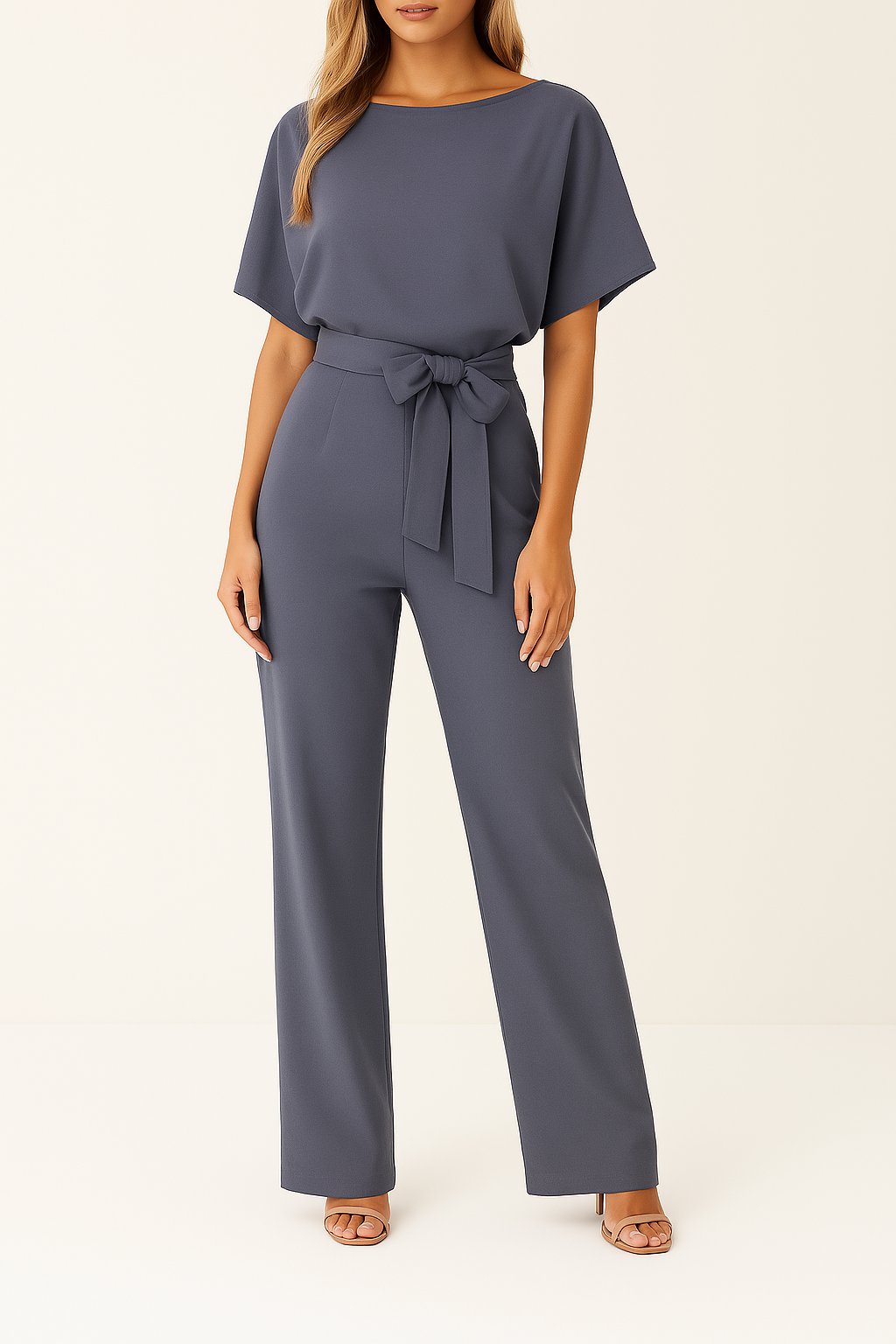 Women's Wide Leg Jumpsuit Short Sleeve Belted