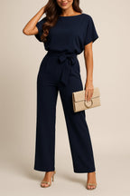 Women's Wide Leg Jumpsuit Short Sleeve Belted