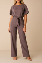 Women's Wide Leg Jumpsuit Short Sleeve Belted