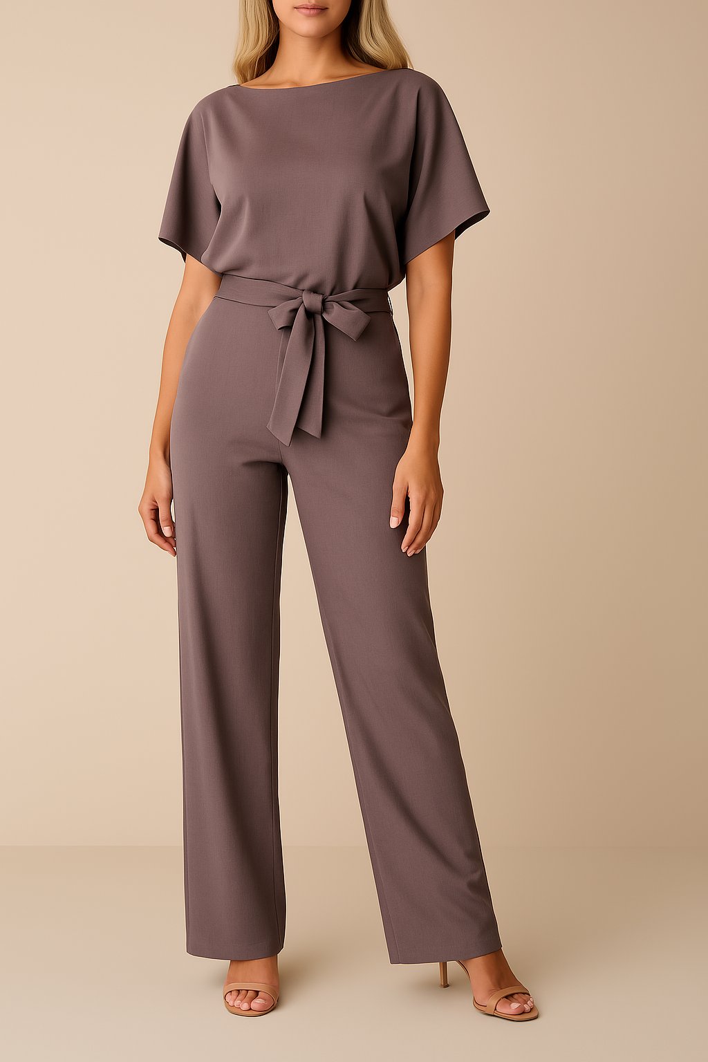 Women's Wide Leg Jumpsuit Short Sleeve Belted