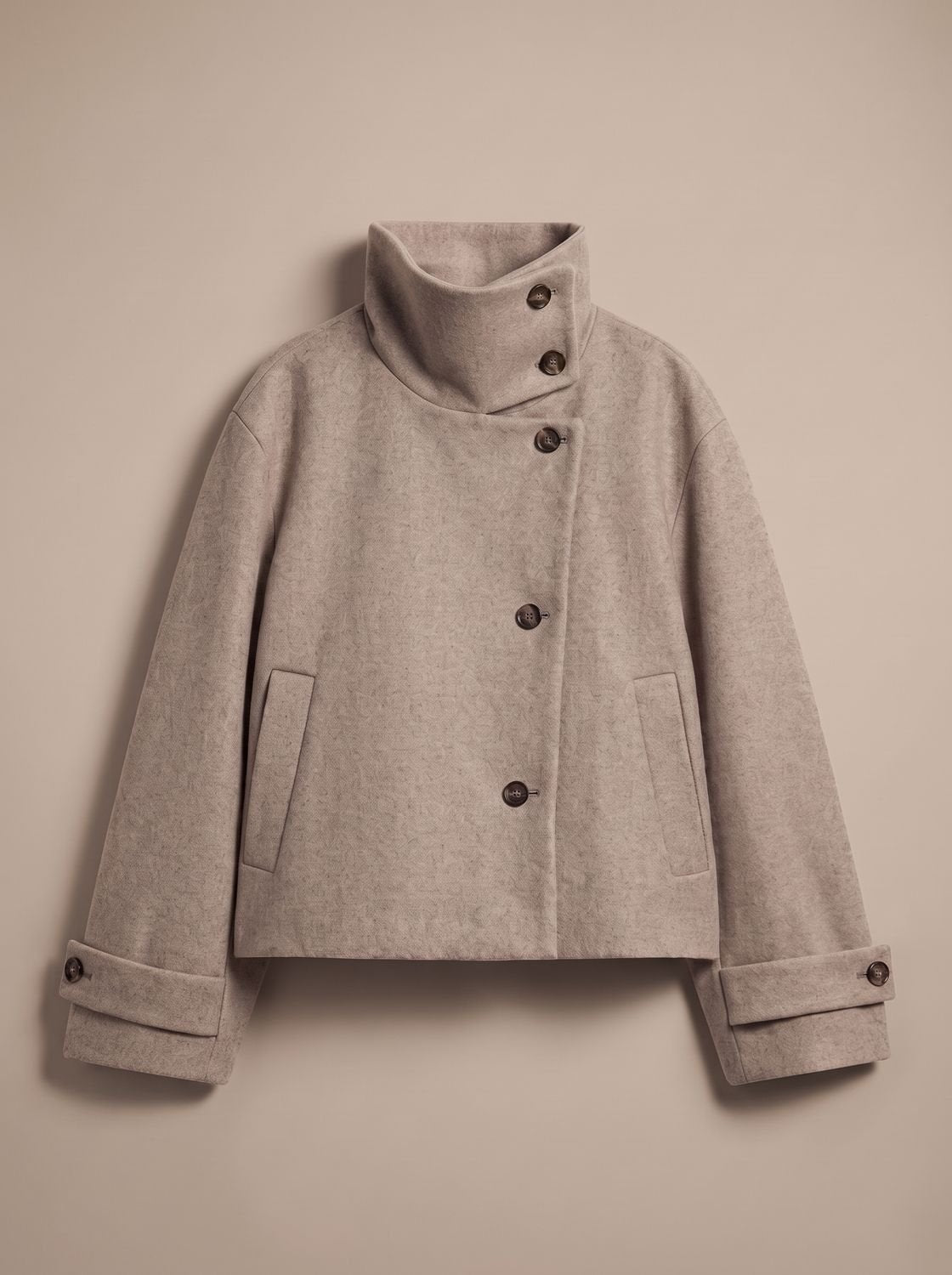 Women's Cropped Wool Blend Coat with Deep Patch Pockets - Beige