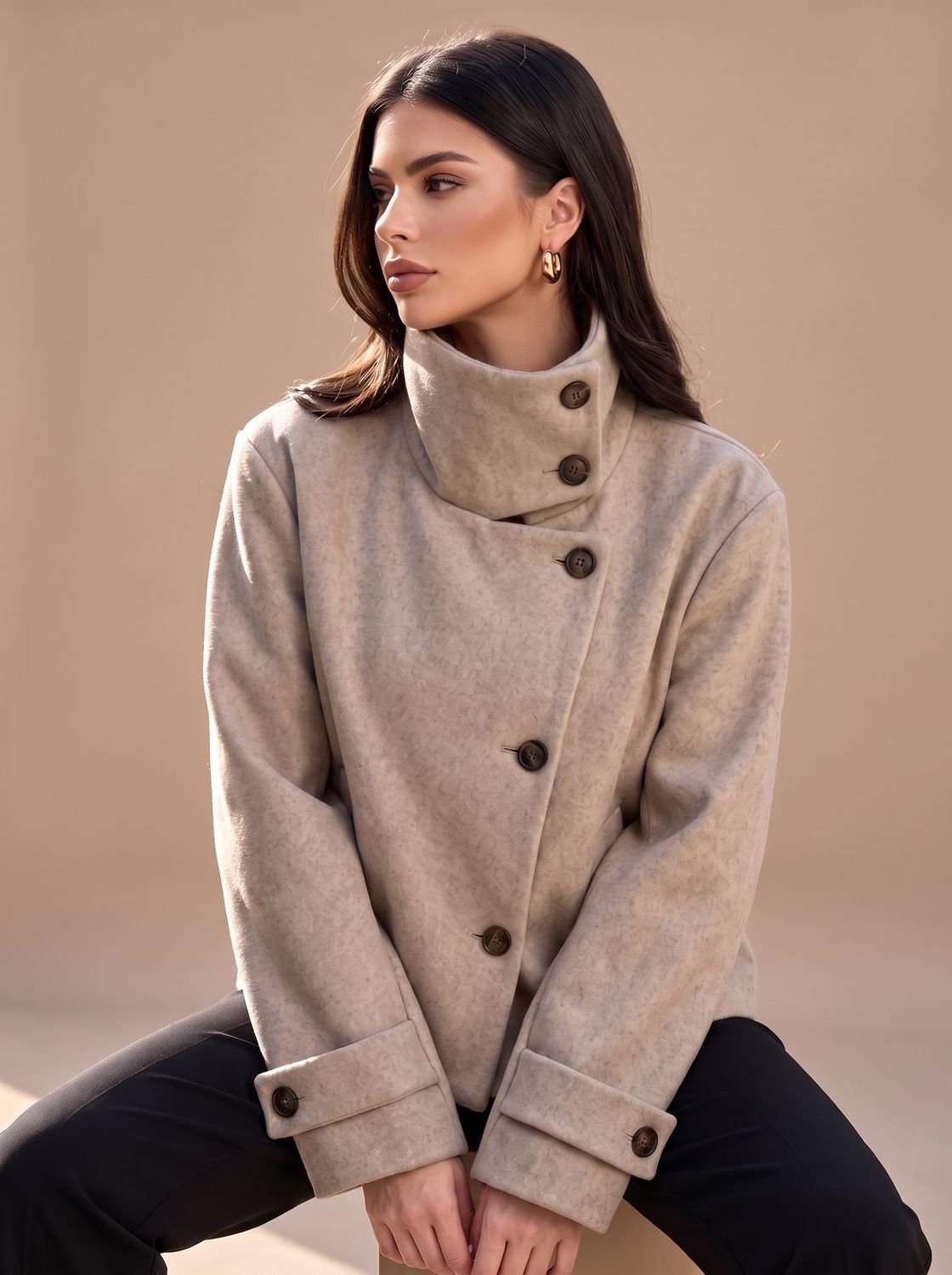 Women's Cropped Wool Blend Coat with Deep Patch Pockets