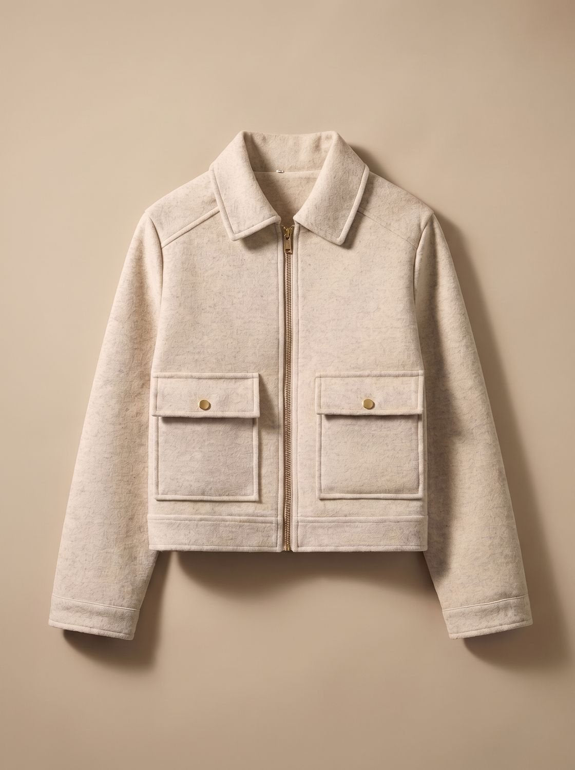 Women's Cropped Wool Blend Coat with Deep Patch Pockets - Khaki
