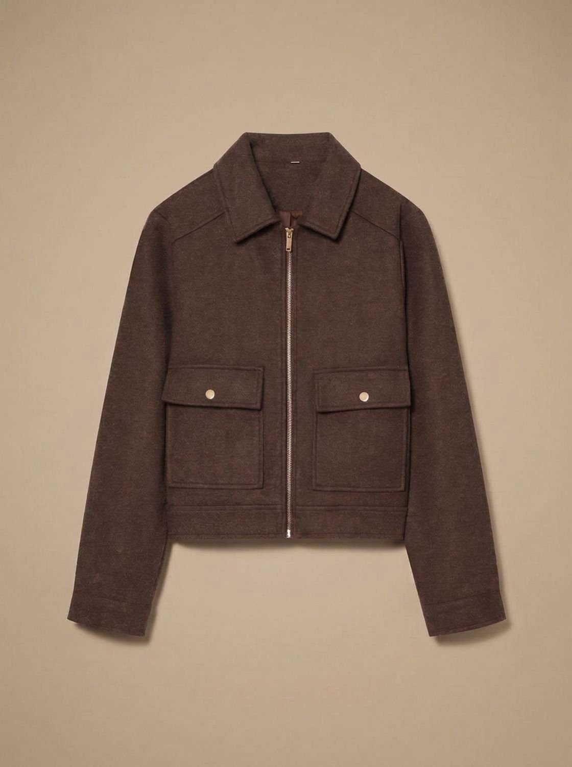 Women's Cropped Wool Blend Coat with Deep Patch Pockets - Brown