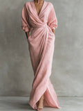 Women's Wrap Maxi Long Sleeve Dress V-Neck Draped