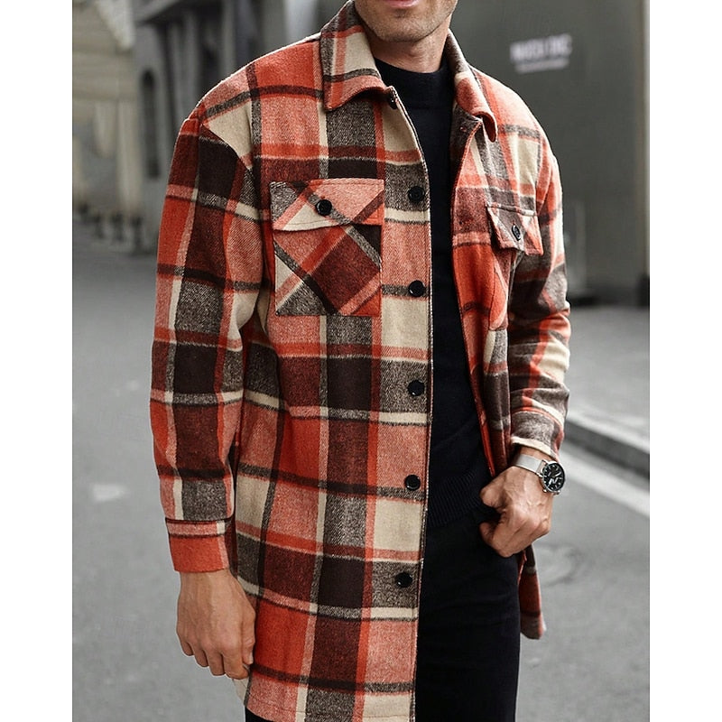 Women's Plaid Button-Up Shacket with Utility Pockets