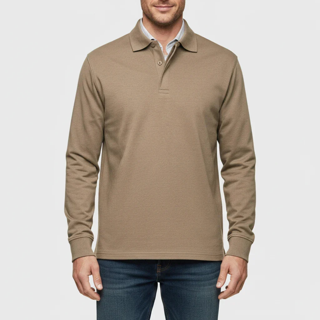 Men's Smart Casual Polo Shirt Long Sleeve Collared Top