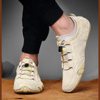 Men's Leather Loafers with Drawcord and Mesh Panels