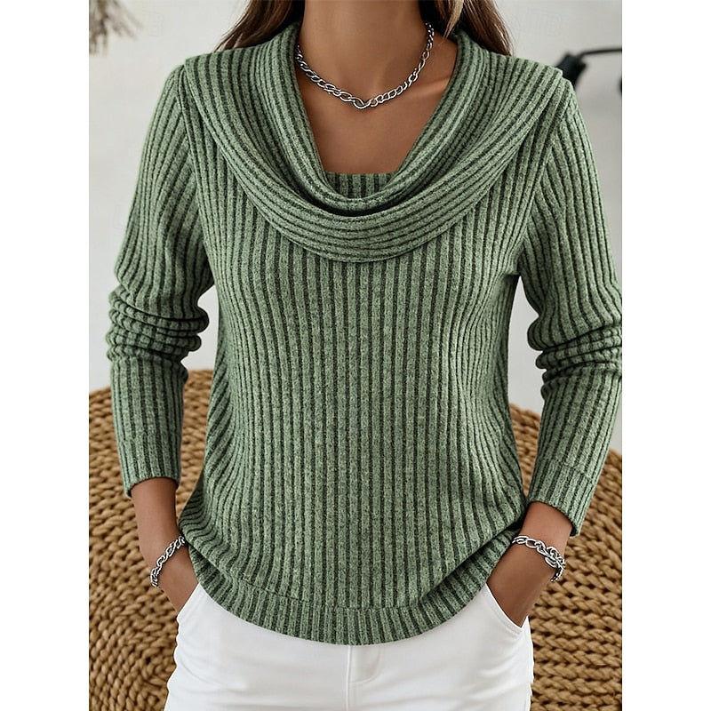 Women's Figure-Skimming Cowl Neck Sweater - Green